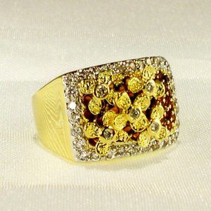 New Gold 3D Flowers Amber Cubic Zirconias Vintage DESIGNER Ring